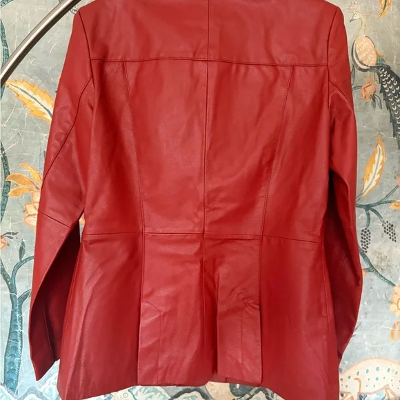 Newport News Red Leather Blazer/Jacket Size 8 - Picture 2 of 11